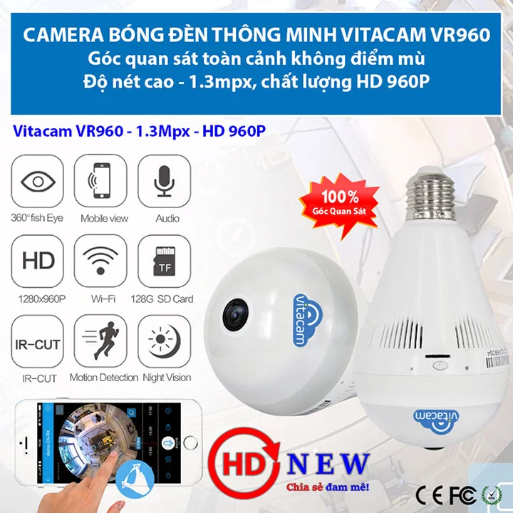 Vitacam VR960 - Camera panorama góc siêu rộng, 1.3MP (HD 960P) | HDnew Camera
