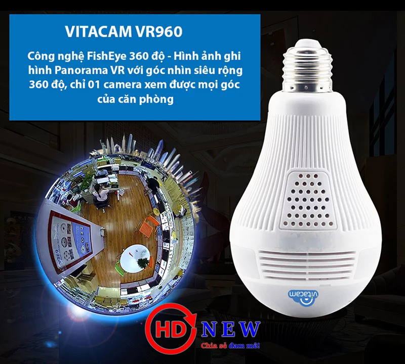 Vitacam VR960 - Camera panorama góc siêu rộng, 1.3MP (HD 960P) | HDnew Camera