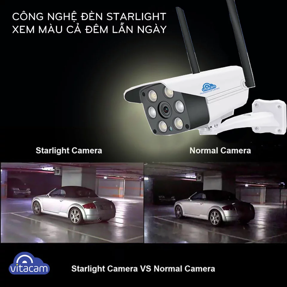 Vitacam VB1088 - Camera IP ngoài trời 2MP Starlight (quan sát màu ngày đêm) | HDnew CCTV