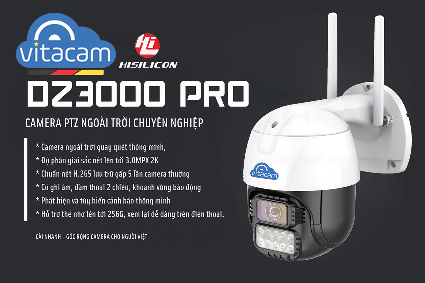 Vitacam DZ3000 Pro - Camera IP Speed Dome PTZ 3MP (1296P) - HDnew CCTV Vitacam DZ3000 Pro - Camera IP Speed Dome PTZ 3MP (1296P) - HDnew CCTV