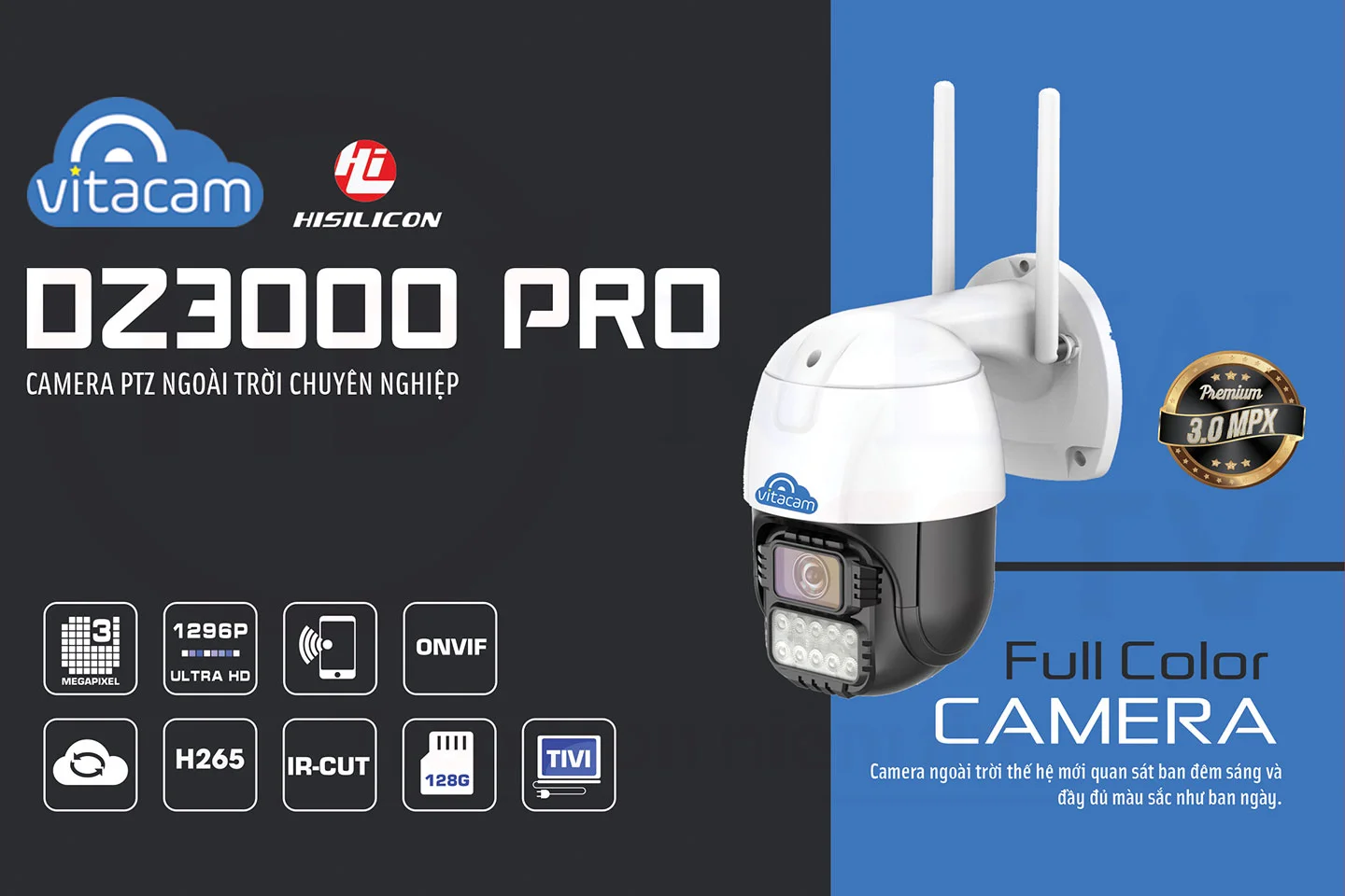 Vitacam DZ3000 Pro - Camera IP Speed Dome PTZ 3MP (1296P) - HDnew CCTV Vitacam DZ3000 Pro - Camera IP Speed Dome PTZ 3MP (1296P) - HDnew CCTV