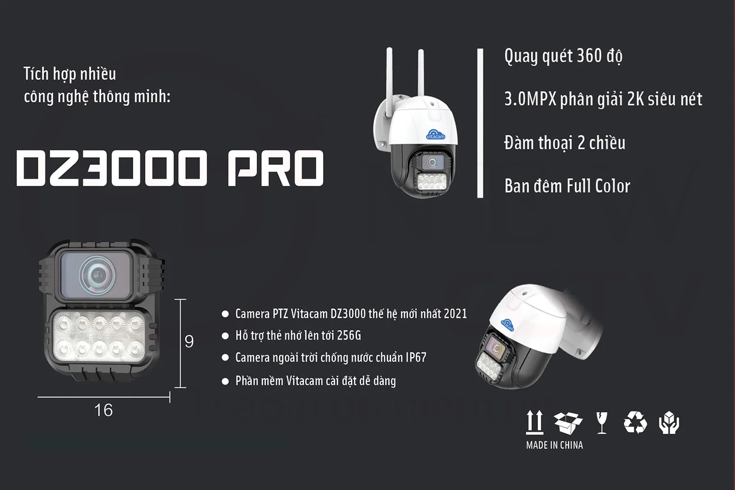 Vitacam DZ3000 Pro - Camera IP Speed Dome PTZ 3MP (1296P) - HDnew CCTV Vitacam DZ3000 Pro - Camera IP Speed Dome PTZ 3MP (1296P) - HDnew CCTV